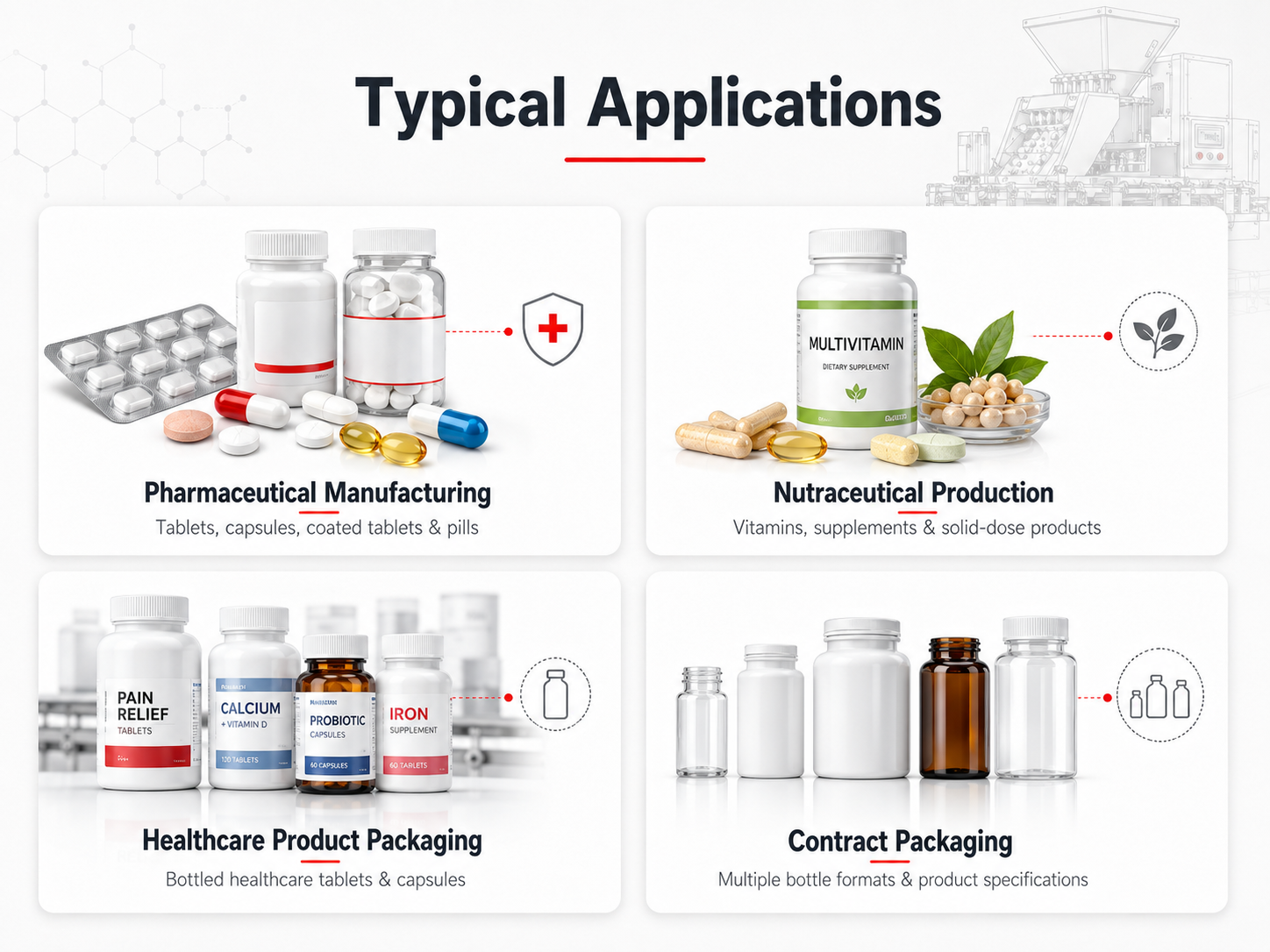 Typical applications of automatic tablet and capsule counting machine in pharmaceutical and nutraceutical packaging